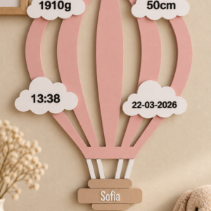 Gepersonaliseerd geboortebord luchtballon met naam